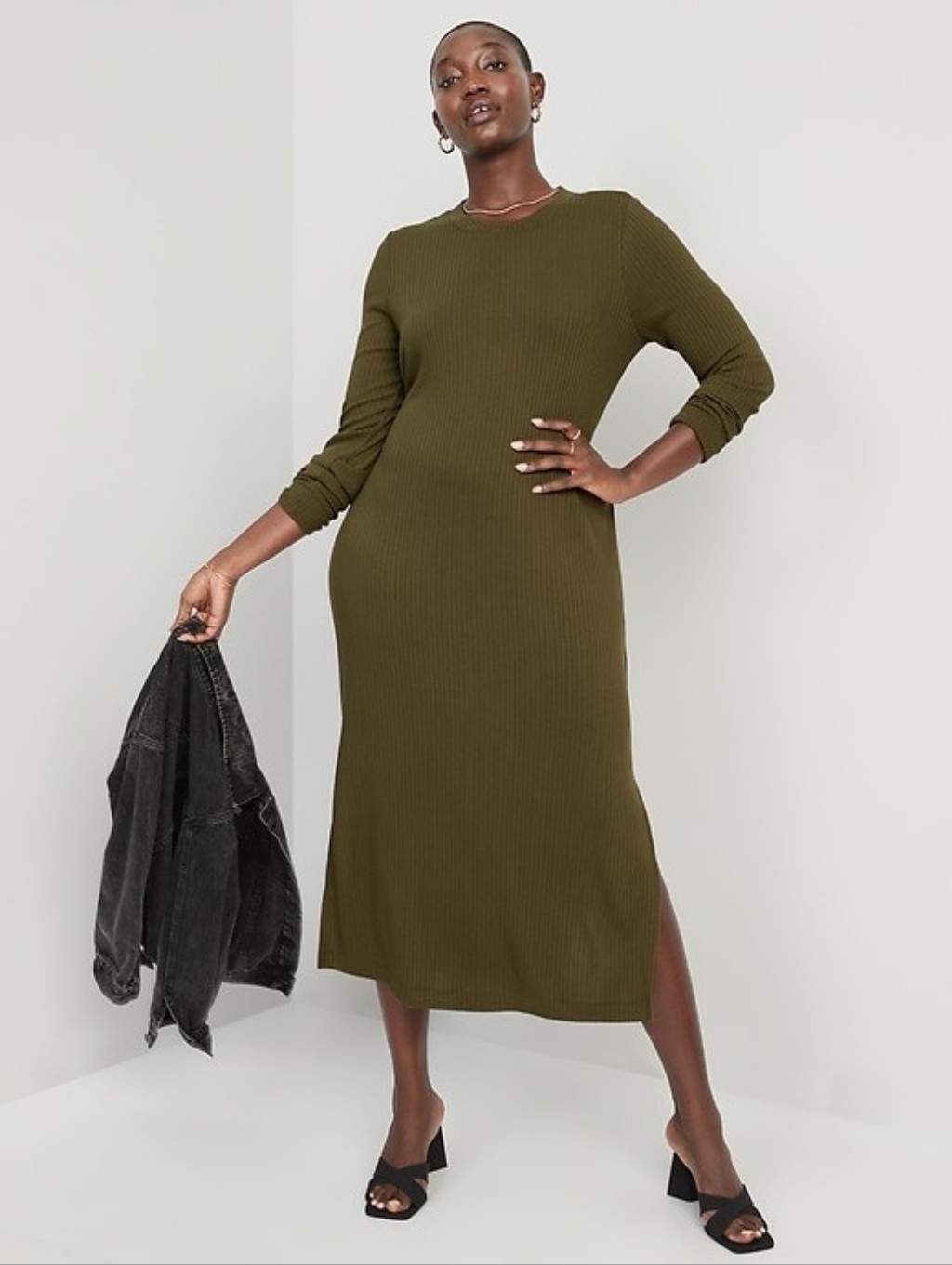Old Navy Olive Rib-Knit Maxi Shift Dress - Xl